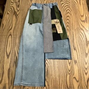 MENA by Chris Mena 6 Panel Skirt Patchwork Houndstooth High End Streetwear‎ NEW